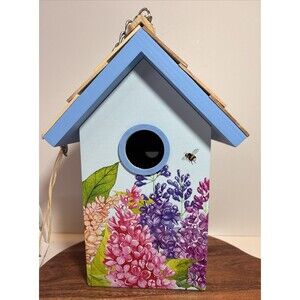 Wood Shingle BLUE BIRD WARBLER HOUSE w Hanging Chain Access Door. Great Gift! 🎁